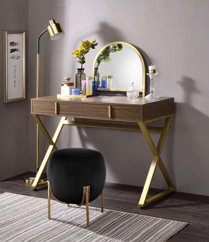 ACME Furniture - Coleen Vanity Desk w/Mirror & Jewelry Tray - Walnut & Gold - AC00665 view 6