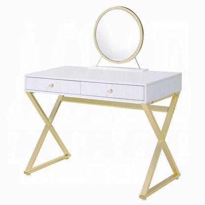 ACME Furniture - Coleen Vanity Desk w/Mirror & Jewelry Tray - White & Gold - AC00667 view 1