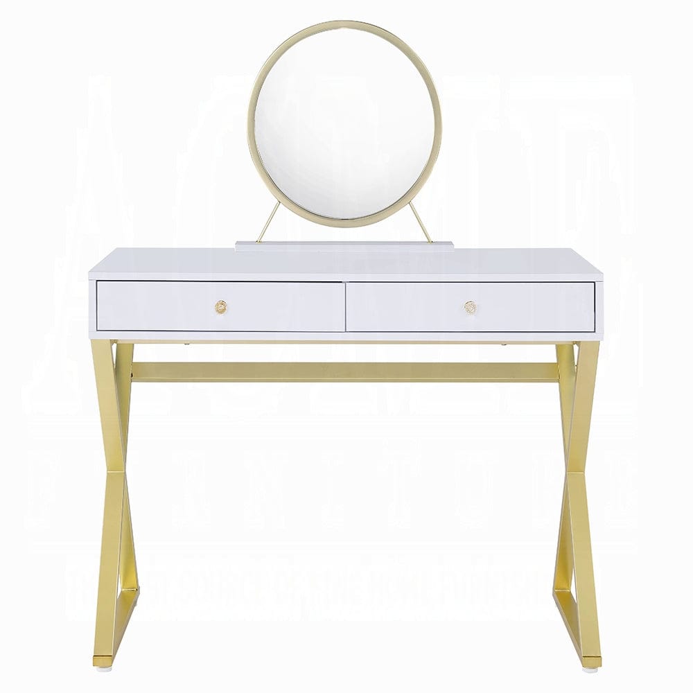 ACME Furniture - Coleen Vanity Desk w/Mirror & Jewelry Tray - White & Gold - AC00667 view 2