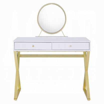 ACME Furniture - Coleen Vanity Desk w/Mirror & Jewelry Tray - White & Gold - AC00667 view 2