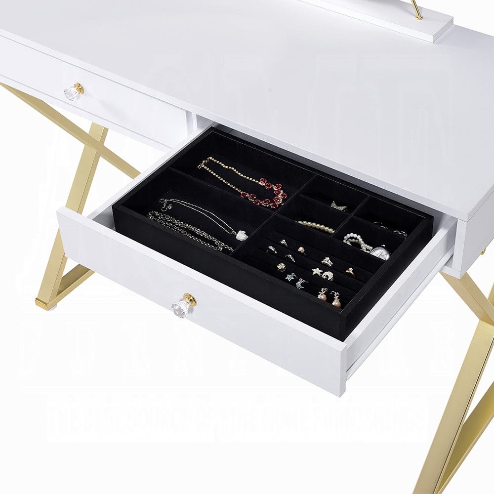 ACME Furniture - Coleen Vanity Desk w/Mirror & Jewelry Tray - White & Gold - AC00667 view 4