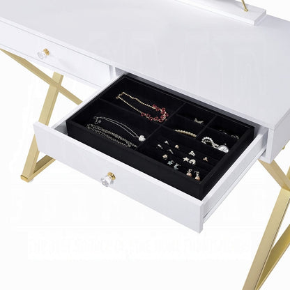 ACME Furniture - Coleen Vanity Desk w/Mirror & Jewelry Tray - White & Gold - AC00667 view 4