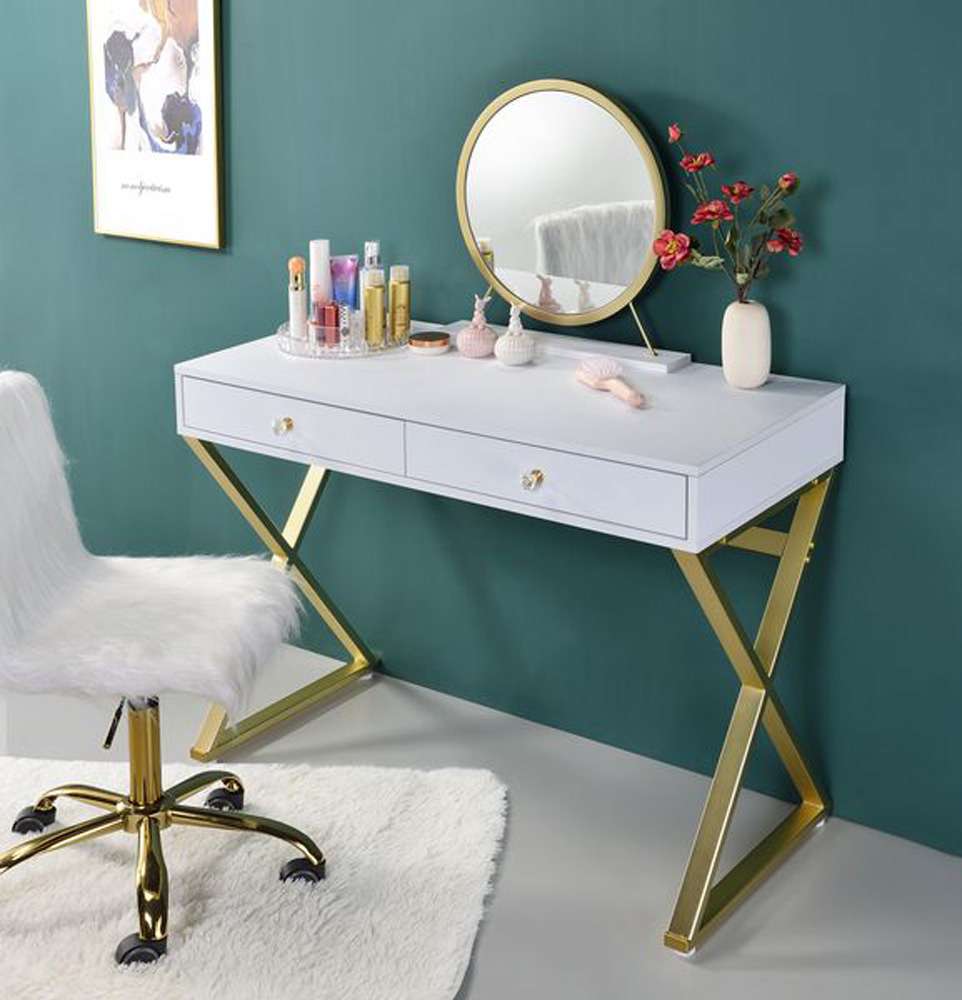 ACME Furniture - Coleen Vanity Desk w/Mirror & Jewelry Tray - White & Gold - AC00667 view 5