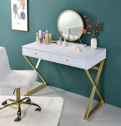 ACME Furniture - Coleen Vanity Desk w/Mirror & Jewelry Tray - White & Gold - AC00667 view 5