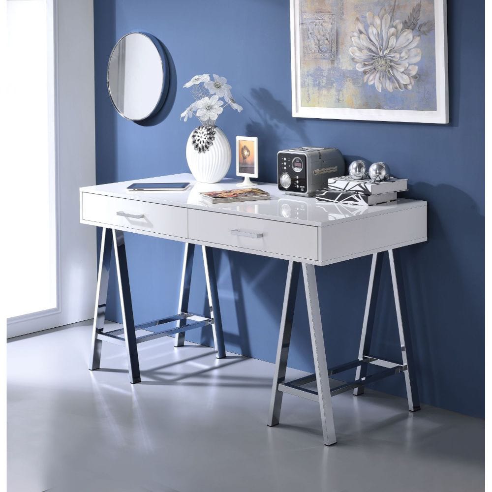 ACME Furniture - Coleen - Writing Desk - White High Gloss & Chrome - 92229 view 5