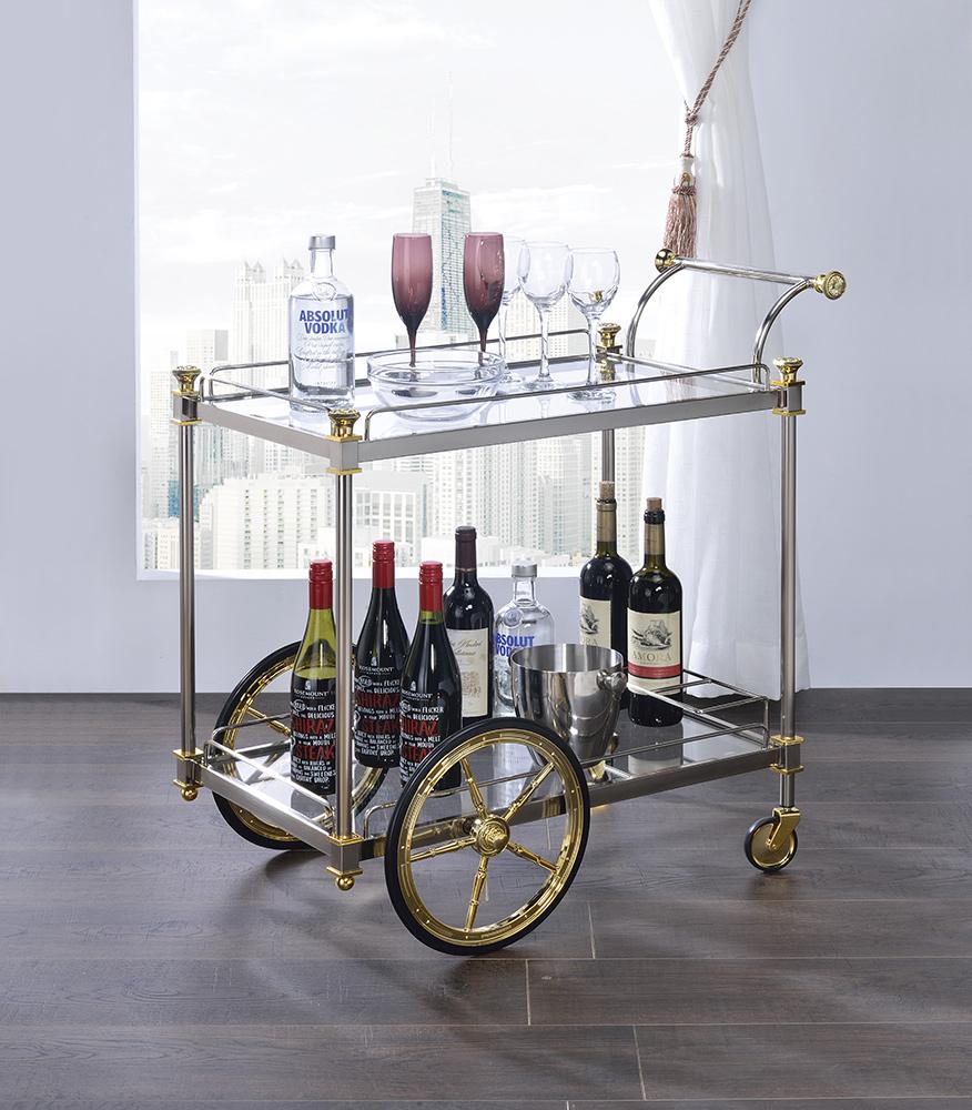ACME Furniture - Cyrus Serving Cart - Silver/Gold & Clear Glass - 98372 veiw 1