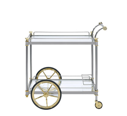ACME Furniture - Cyrus Serving Cart - Silver/Gold & Clear Glass - 98372 veiw 2