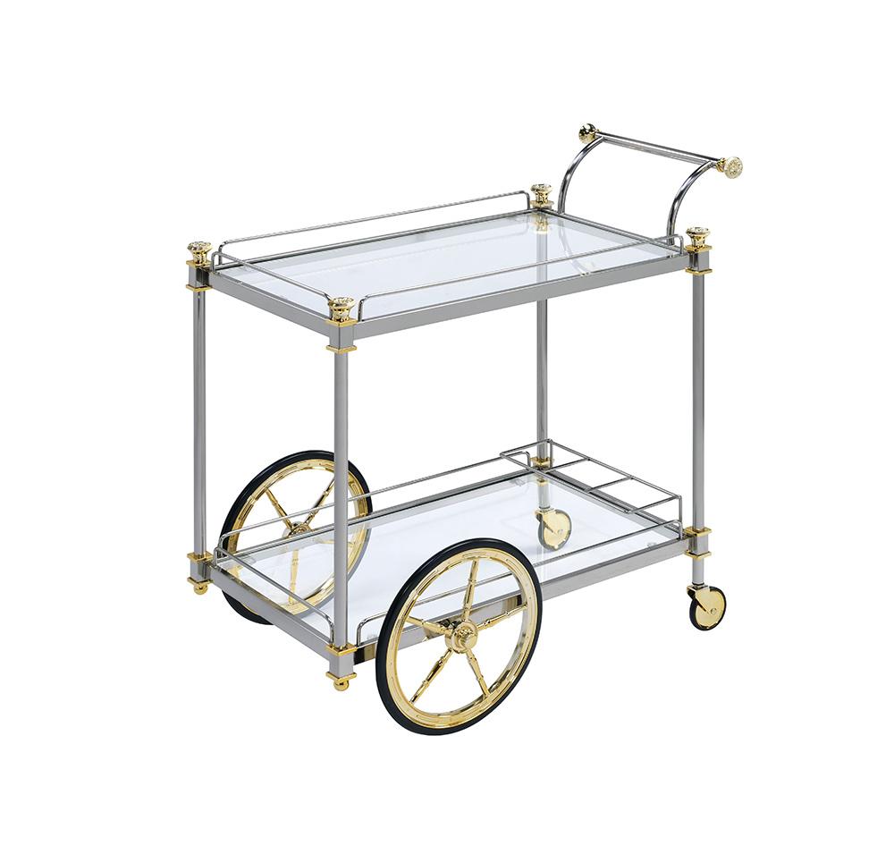 ACME Furniture - Cyrus Serving Cart - Silver/Gold & Clear Glass - 98372 veiw 3