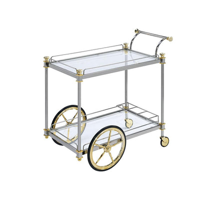 ACME Furniture - Cyrus Serving Cart - Silver/Gold & Clear Glass - 98372 veiw 3