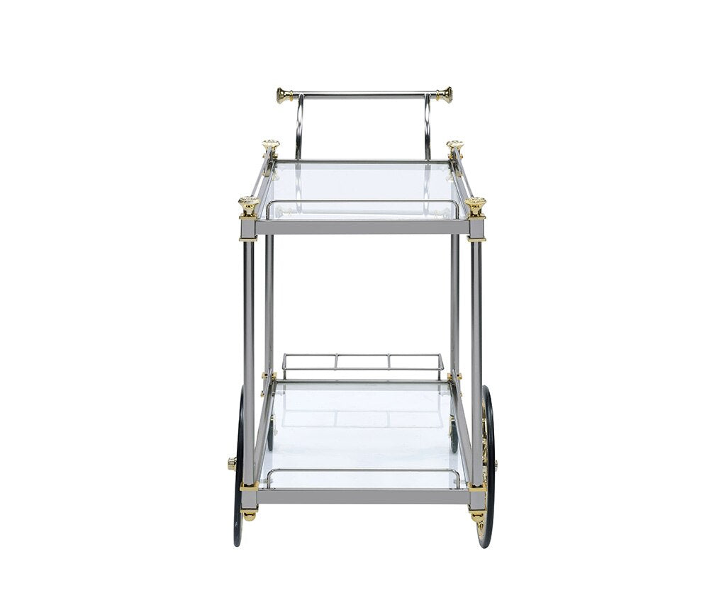 ACME Furniture - Cyrus Serving Cart - Silver/Gold & Clear Glass - 98372 veiw 4
