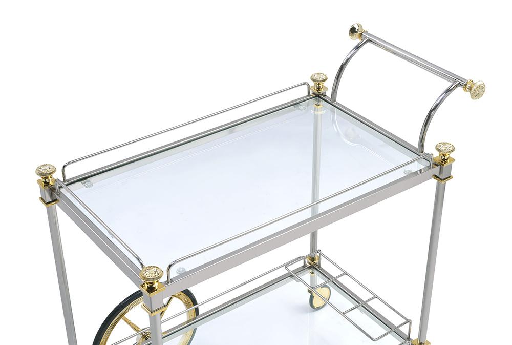 ACME Furniture - Cyrus Serving Cart - Silver/Gold & Clear Glass - 98372 veiw 6