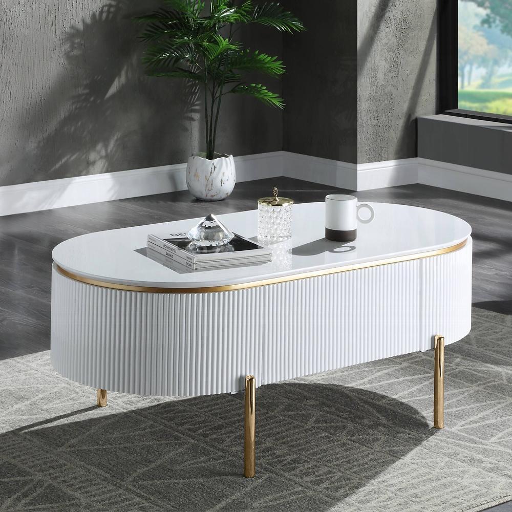 ACME Furniture - Daveigh Coffee Table - White High Gloss & Gold Finish - LV02464 veiw 5