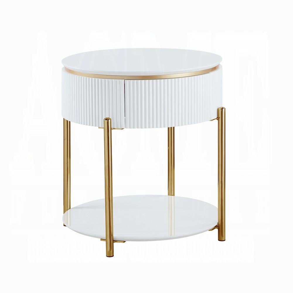 ACME Furniture - Daveigh End Table - White High Gloss & Gold Finish - LV02465 veiw 1