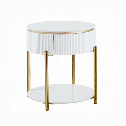 ACME Furniture - Daveigh End Table - White High Gloss & Gold Finish - LV02465 veiw 1