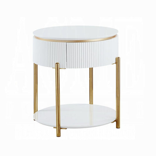 ACME Furniture - Daveigh End Table - White High Gloss & Gold Finish - LV02465 veiw 1