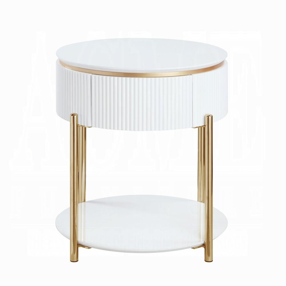 ACME Furniture - Daveigh End Table - White High Gloss & Gold Finish - LV02465 veiw 2