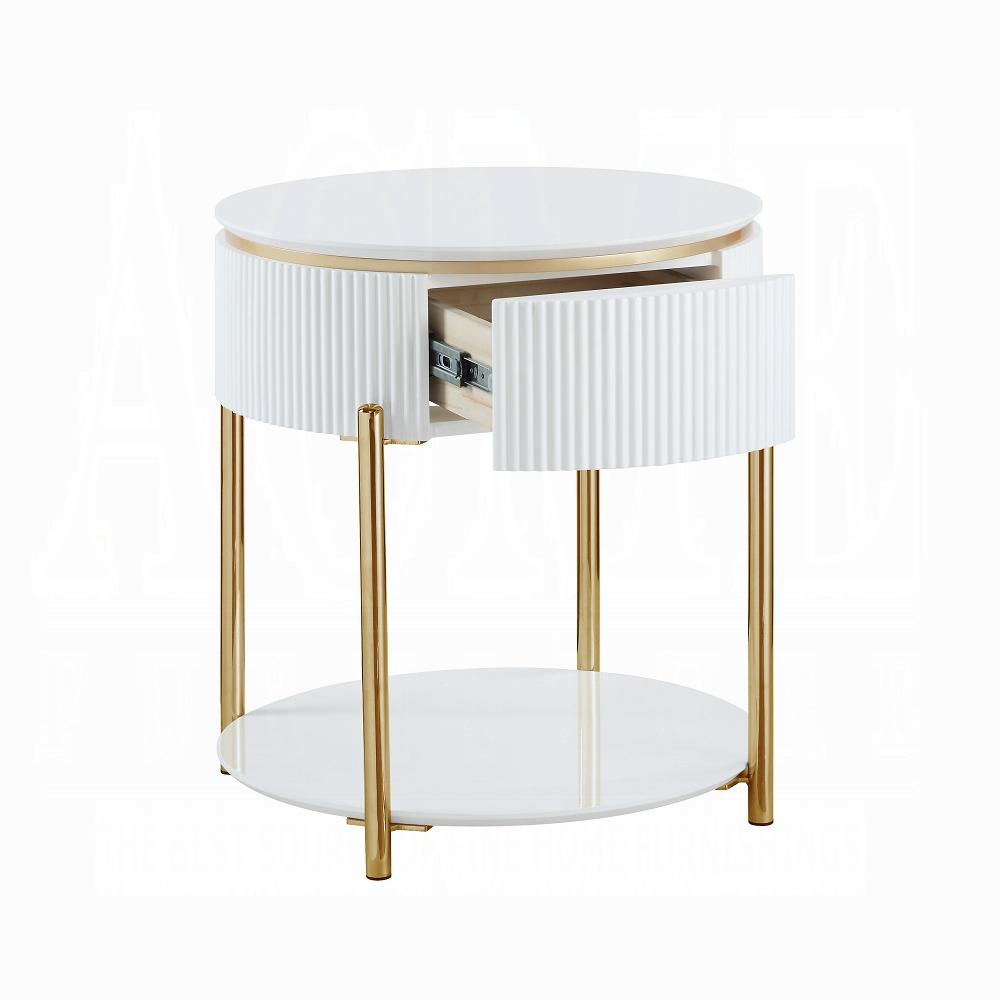 ACME Furniture - Daveigh End Table - White High Gloss & Gold Finish - LV02465 veiw 3