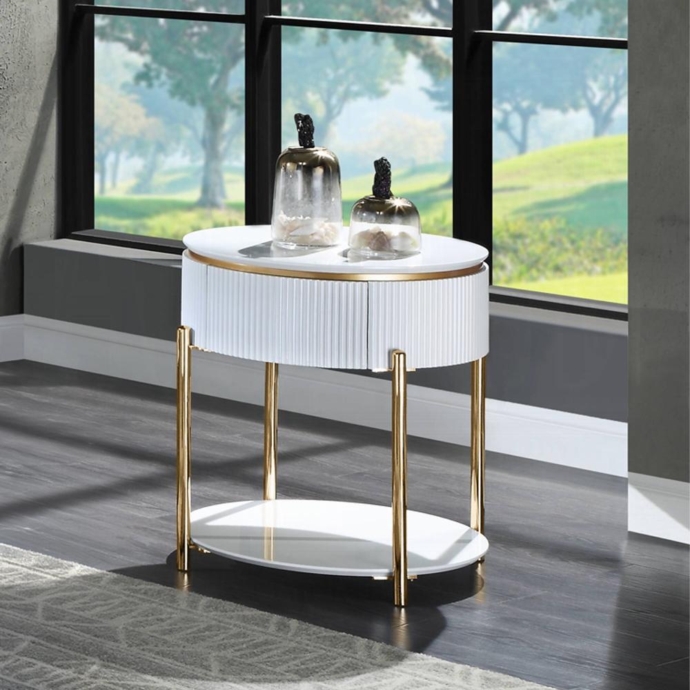 ACME Furniture - Daveigh End Table - White High Gloss & Gold Finish - LV02465 veiw 4