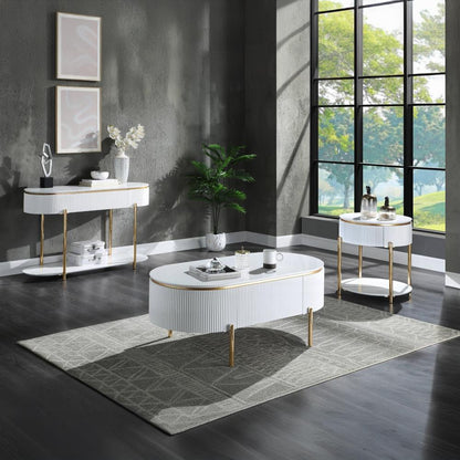 ACME Furniture - Daveigh End Table - White High Gloss & Gold Finish - LV02465 veiw 5