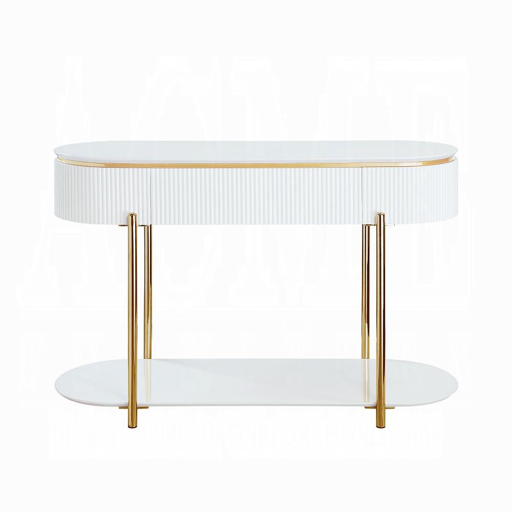 ACME Furniture - Daveigh Sofa Table - White High Gloss & Gold Finish - LV02466 veiw 2