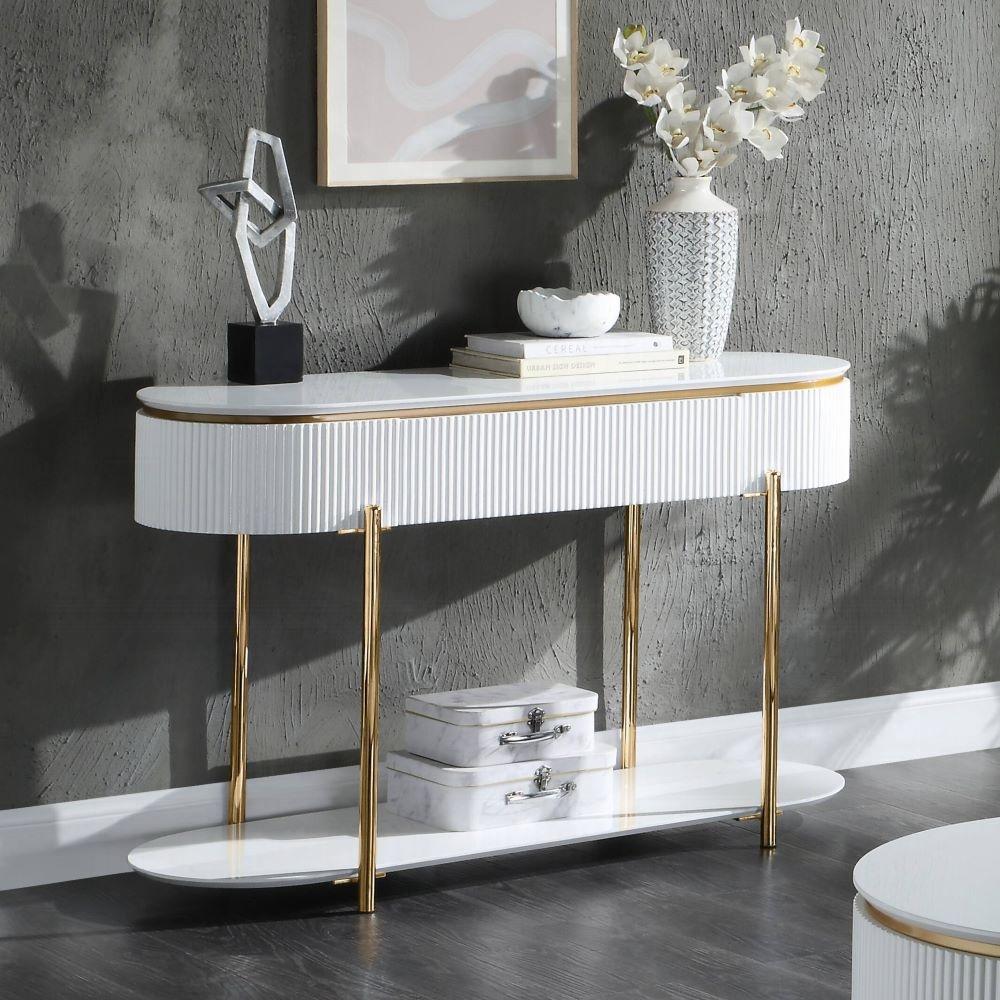 ACME Furniture - Daveigh Sofa Table - White High Gloss & Gold Finish - LV02466 veiw 4