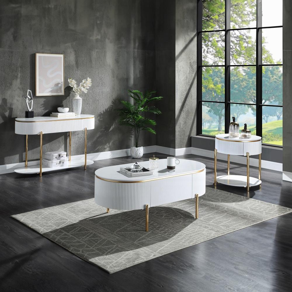 ACME Furniture - Daveigh Sofa Table - White High Gloss & Gold Finish - LV02466 veiw 5