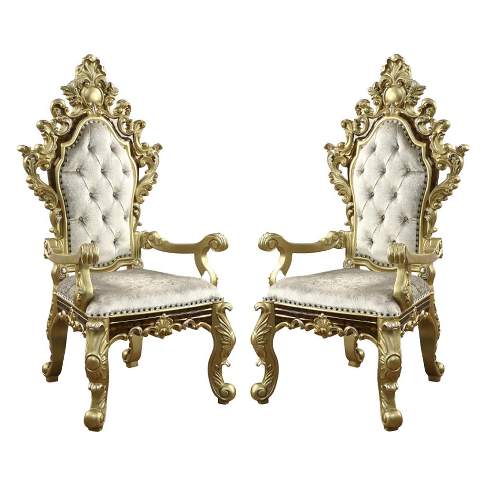 ACME Furniture - Desiderius Arm Chair (Set of 2) - Beige Fabric, Antique Gold & Hand Paint Brown - DN60002 view 1