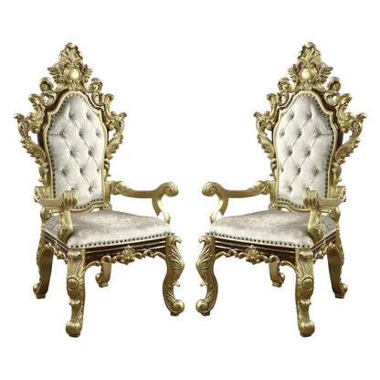 ACME Furniture - Desiderius Arm Chair (Set of 2) - Beige Fabric, Antique Gold & Hand Paint Brown - DN60002 view 1