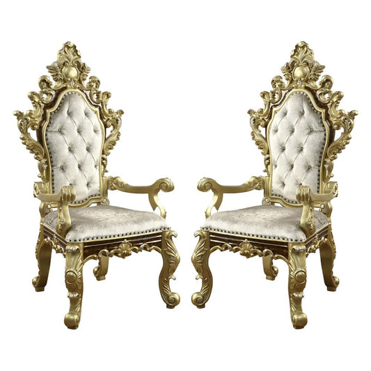 ACME Furniture - Desiderius Arm Chair (Set of 2) - Beige Fabric, Antique Gold & Hand Paint Brown - DN60002 view 1