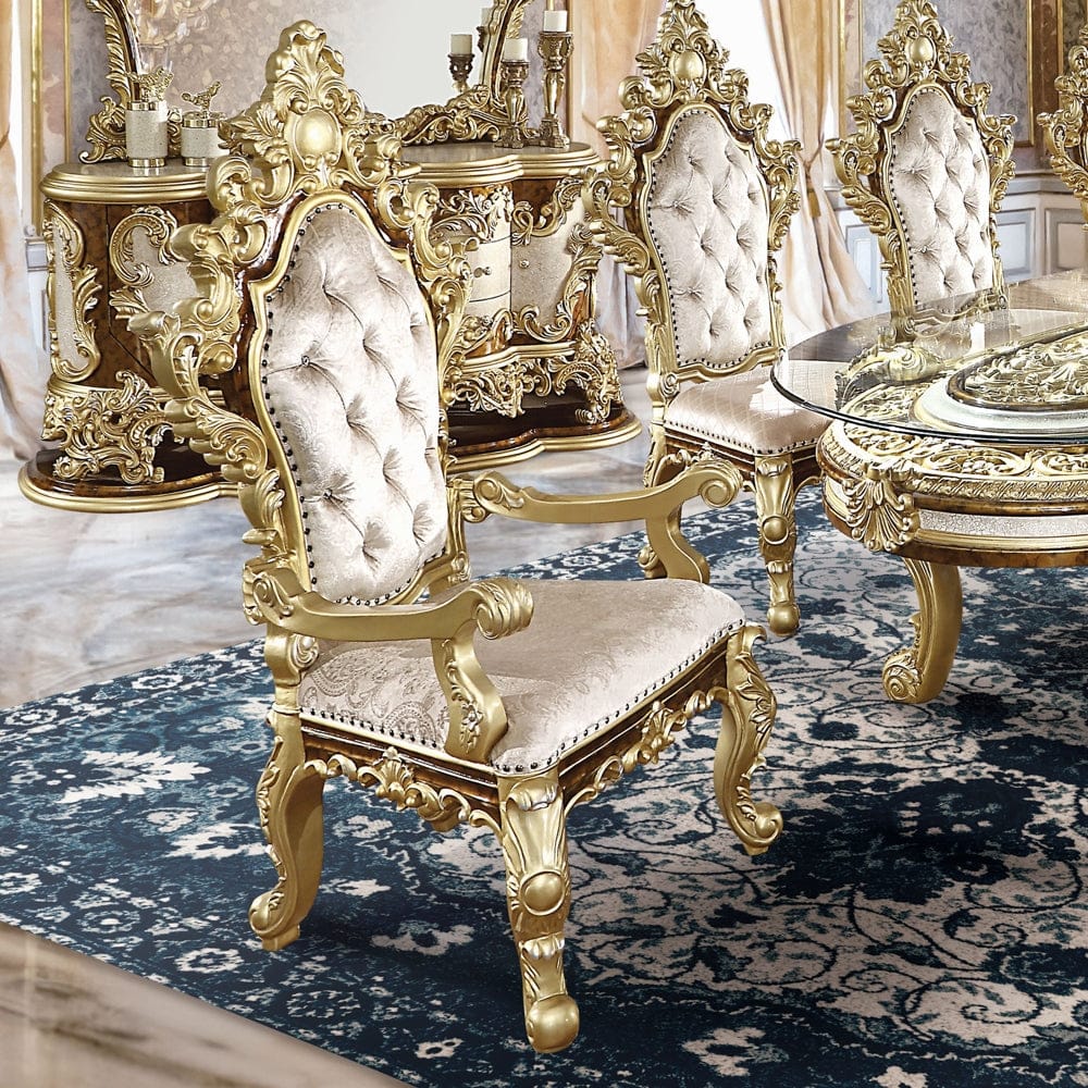 ACME Furniture - Desiderius Arm Chair (Set of 2) - Beige Fabric, Antique Gold & Hand Paint Brown - DN60002 view 6
