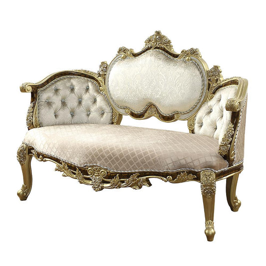 ACME Furniture - Desiderius Bench - Beige Fabric, Antique Gold & Hand Paint Brown - BD20007 view 1
