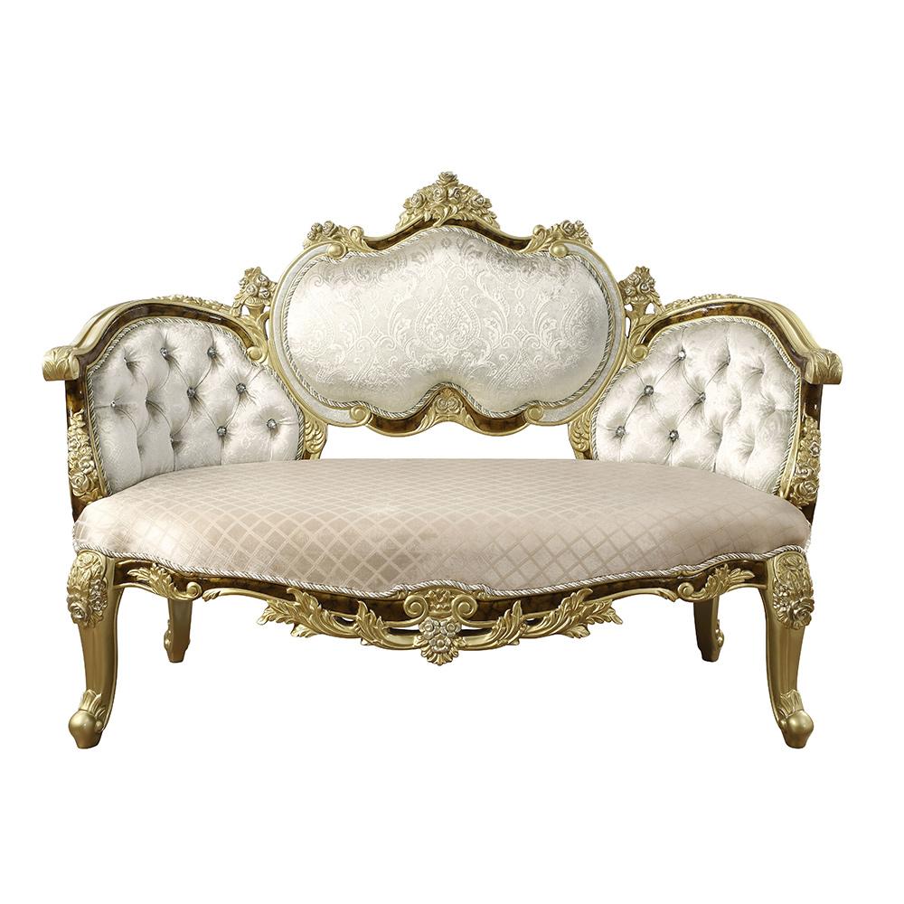 ACME Furniture - Desiderius Bench - Beige Fabric, Antique Gold & Hand Paint Brown - BD20007 view 2