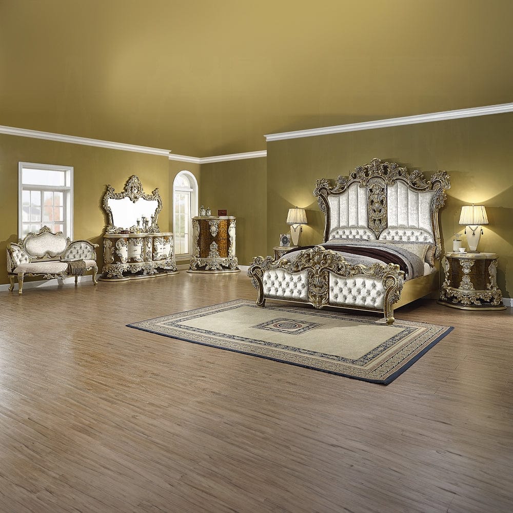 ACME Furniture - Desiderius Bench - Beige Fabric, Antique Gold & Hand Paint Brown - BD20007 view 7