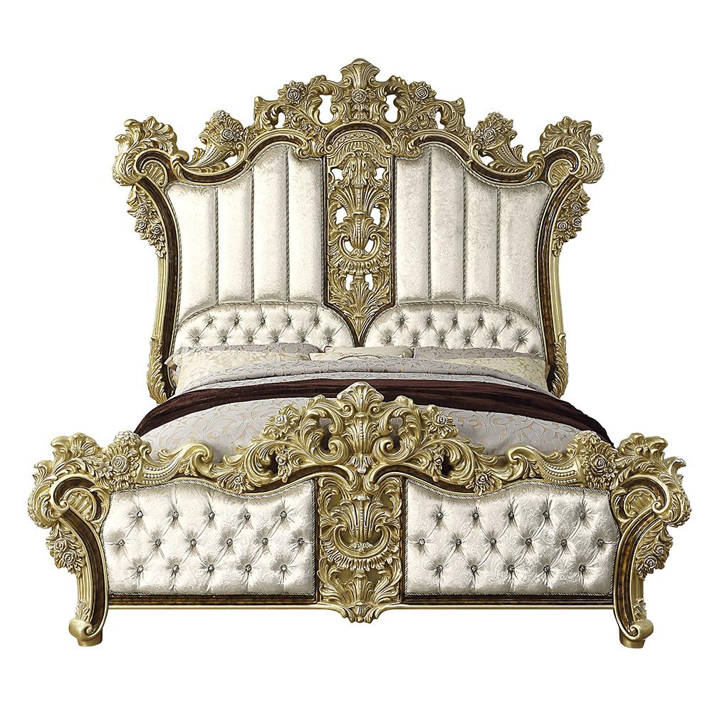 ACME Furniture - Desiderius Eastern King Bed - Beige Fabric, Antique Gold & Hand Paint Brown - BD20001EK veiw 1