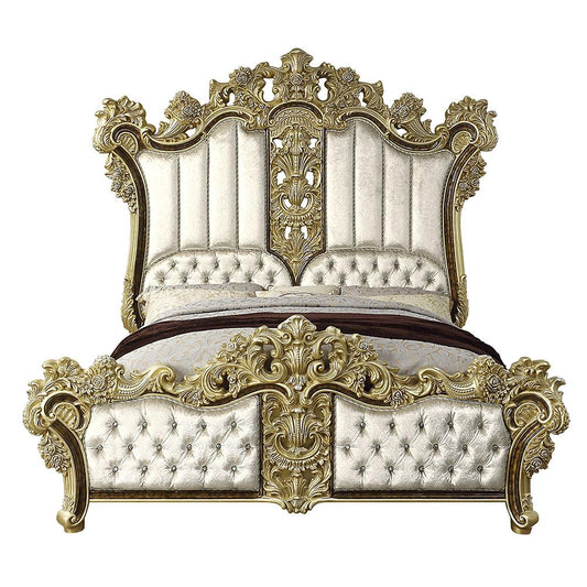 ACME Furniture - Desiderius Eastern King Bed - Beige Fabric, Antique Gold & Hand Paint Brown - BD20001EK veiw 1
