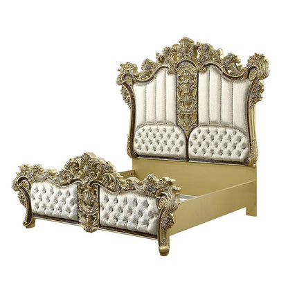 ACME Furniture - Desiderius Eastern King Bed - Beige Fabric, Antique Gold & Hand Paint Brown - BD20001EK veiw 4