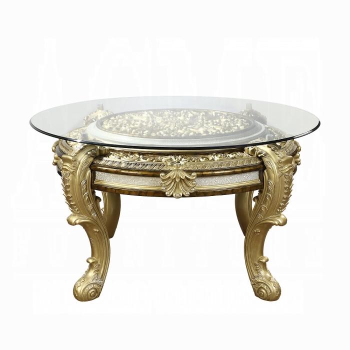 ACME Furniture - Desiderius Round Dining Table - Antique Gold & Hand Paint Brown - DN60005 view 2