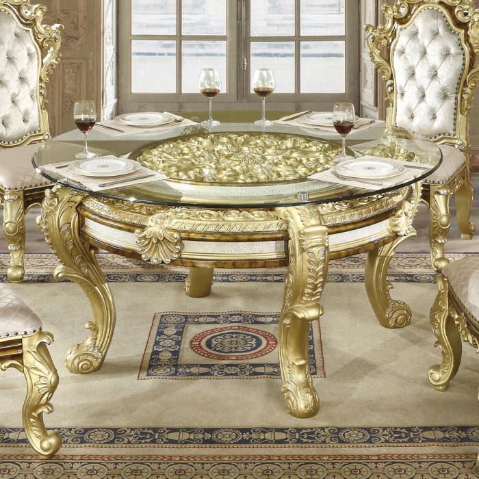 ACME Furniture - Desiderius Round Dining Table - Antique Gold & Hand Paint Brown - DN60005 view 4