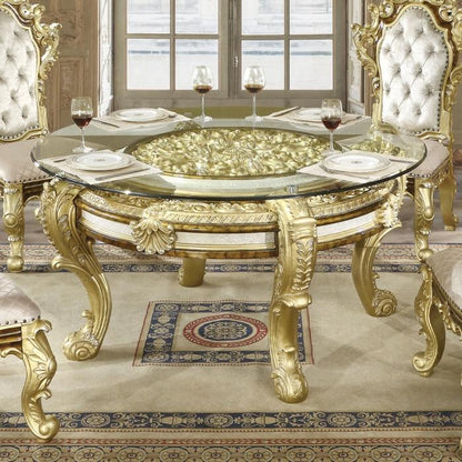 ACME Furniture - Desiderius Round Dining Table - Antique Gold & Hand Paint Brown - DN60005 view 4