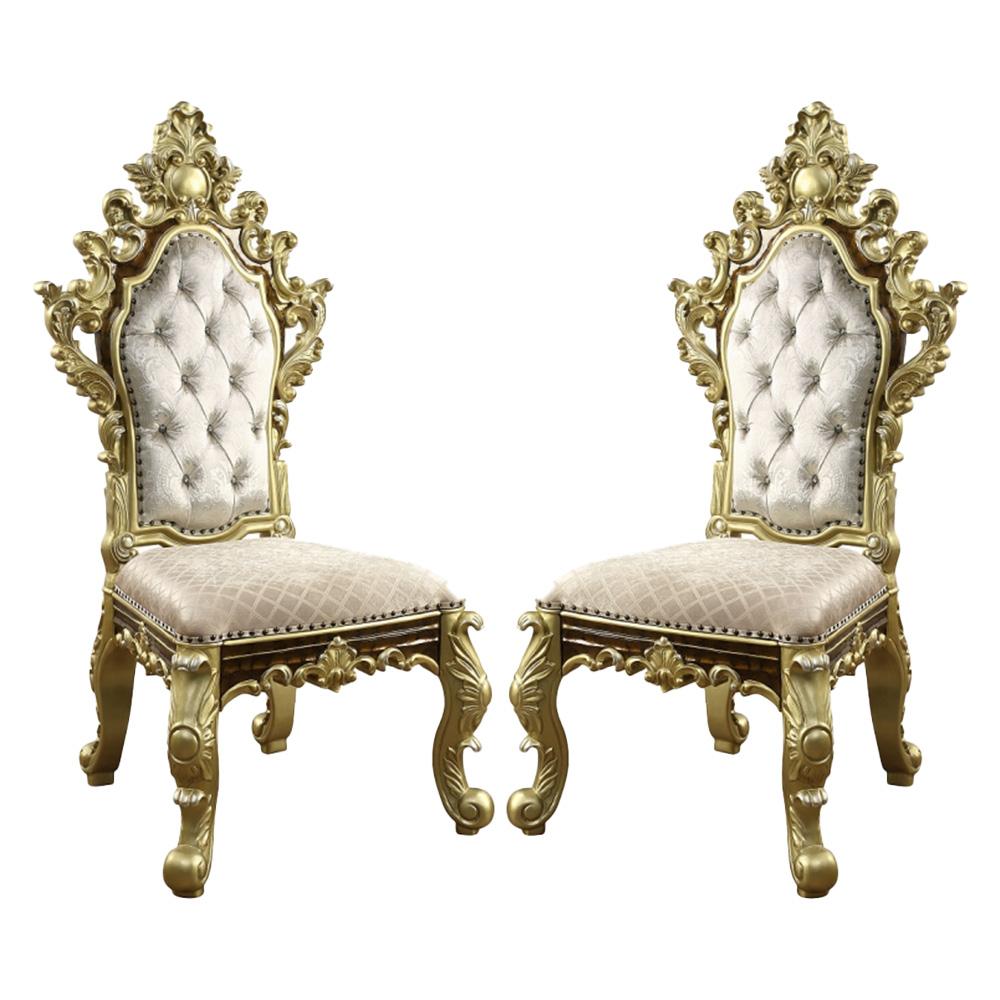 ACME Furniture - Desiderius Side Chair (Set of 2) - Beige Fabric, Antique Gold & Hand Paint Brown - DN60001 view 1