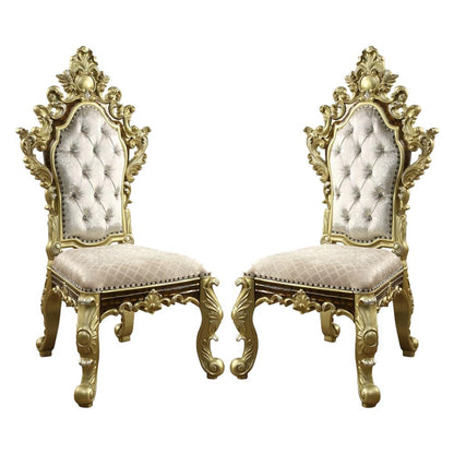 ACME Furniture - Desiderius Side Chair (Set of 2) - Beige Fabric, Antique Gold & Hand Paint Brown - DN60001 view 1