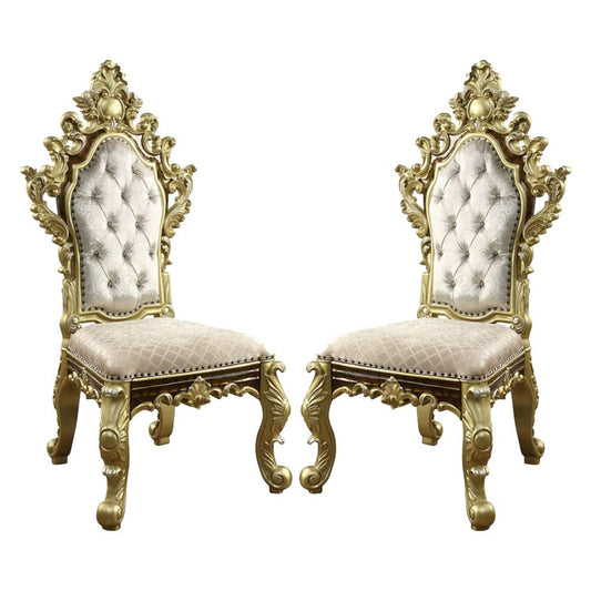 ACME Furniture - Desiderius Side Chair (Set of 2) - Beige Fabric, Antique Gold & Hand Paint Brown - DN60001 view 1