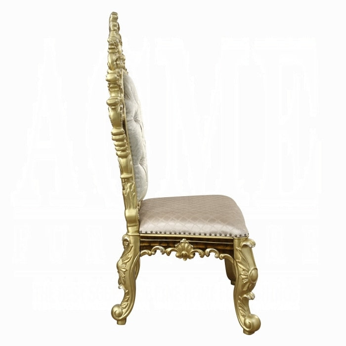 ACME Furniture - Desiderius Side Chair (Set of 2) - Beige Fabric, Antique Gold & Hand Paint Brown - DN60001 view 4