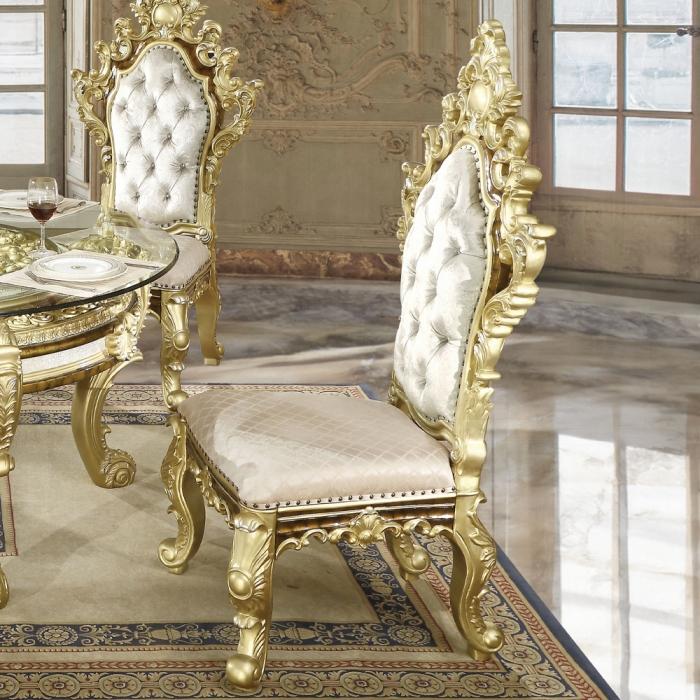 ACME Furniture - Desiderius Side Chair (Set of 2) - Beige Fabric, Antique Gold & Hand Paint Brown - DN60001 view 6