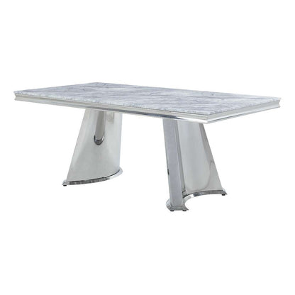 ACME Furniture - Destry Dining Table w/Marble Top & Pedestal Base - Engineering Marble & Mirrored Silver - DN01188 view 1