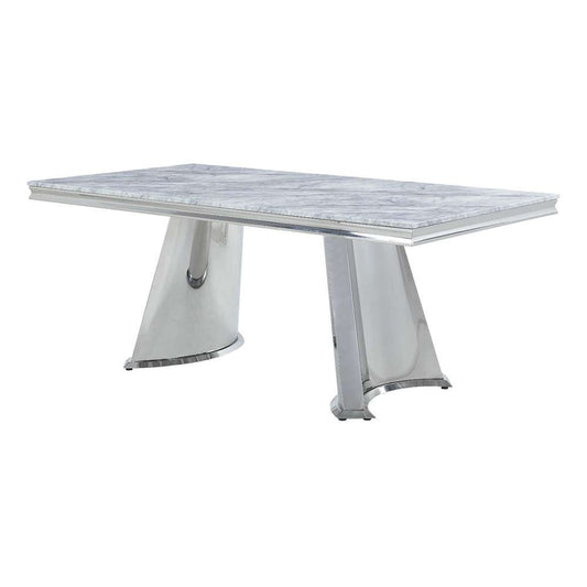 ACME Furniture - Destry Dining Table w/Marble Top & Pedestal Base - Engineering Marble & Mirrored Silver - DN01188 view 1