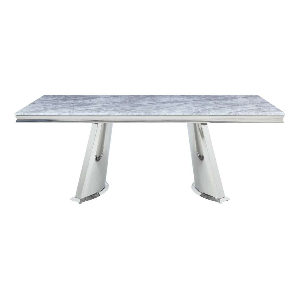 ACME Furniture - Destry Dining Table w/Marble Top & Pedestal Base - Engineering Marble & Mirrored Silver - DN01188 view 2