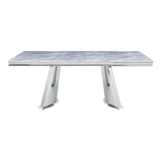 ACME Furniture - Destry Dining Table w/Marble Top & Pedestal Base - Engineering Marble & Mirrored Silver - DN01188 view 2
