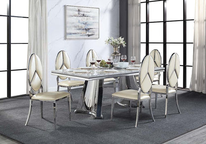 ACME Furniture - Destry Dining Table w/Marble Top & Pedestal Base - Engineering Marble & Mirrored Silver - DN01188 view 5