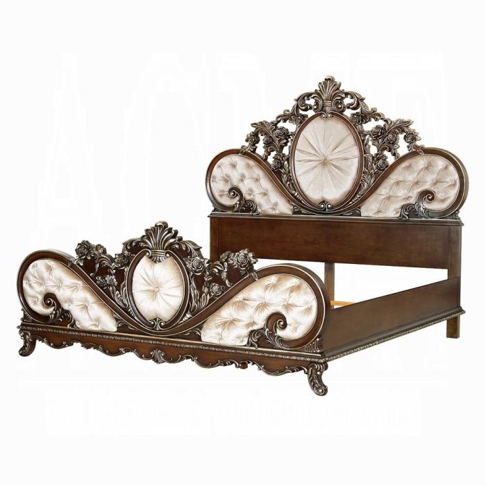 ACME Furniture - Devany Eastern King Bed - Cream Fabric & Cherry Finish - BD03061EK view 1